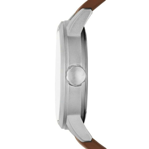 George Men's Watch: Matte Silver Tone Case, Off White Easy Read Dial, Tan Vegan Leather Band (FMDOGE048) EasyOptionXY LLC