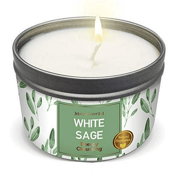MAGNIFICENT101New Style Pure White Sage Smudge Candle for House Energy Cleansing, Banishes Negative Energy I Purification and Chakra Healing - Natural Soy Wax Tin Candle (Pure White Sage, 6 oz) EasyOptionXY LLC