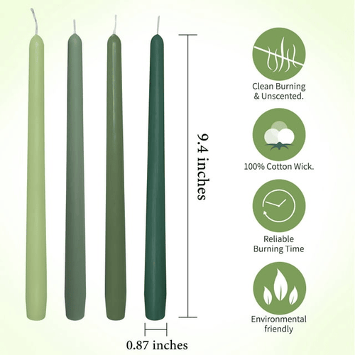 FCMSHAMD Green Taper Candle Sticks - Green tea Scented Candle Set Smokeless Dripless for Wedding Dinner Holiday Decoration Pack of 4 EasyOptionXY LLC