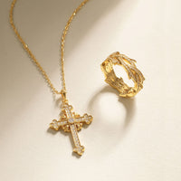 Fleur-de-Lis Radiance Cross Pendant Necklace vanimy