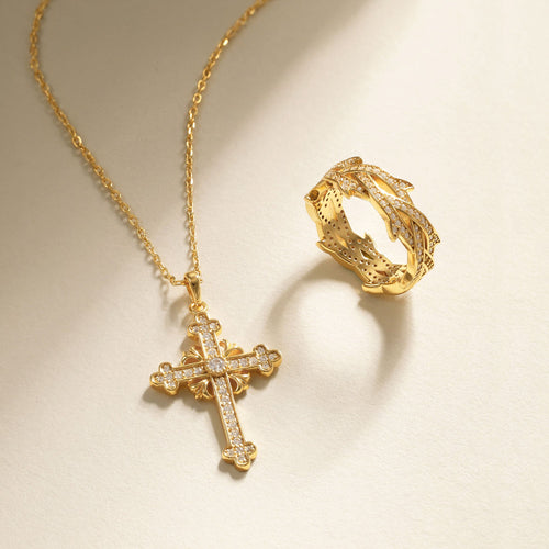 Fleur-de-Lis Radiance Cross Pendant Necklace vanimy