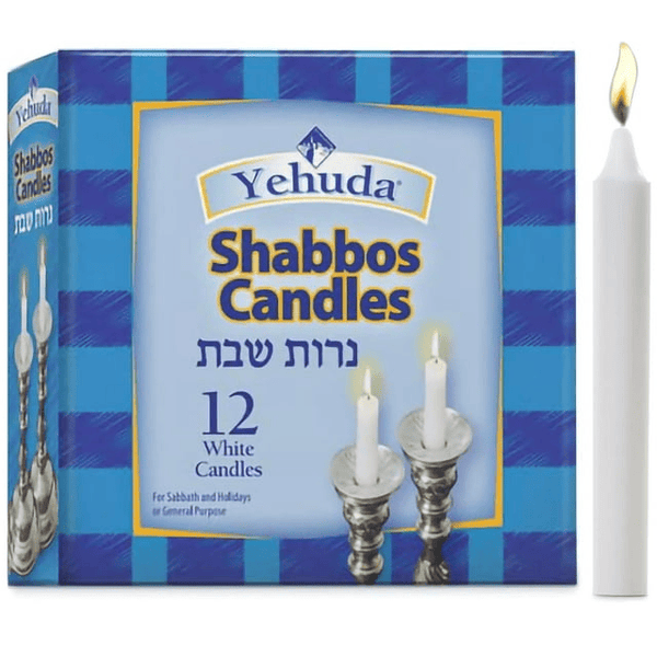 Yehuda Shabbat Candles 12 Candles, fits all standard candlesticks, Elegant White Wax Shabbos Candles EasyOptionXY LLC
