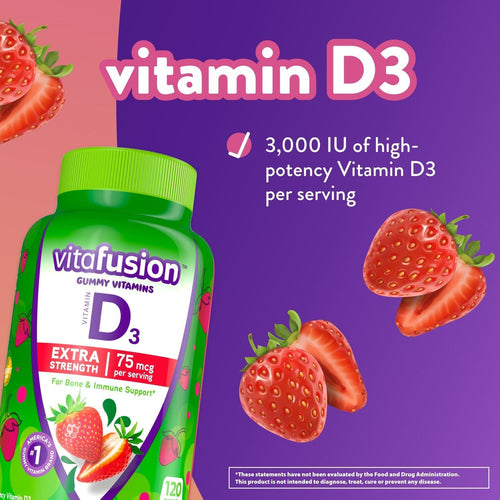 Vitafusion Extra Strength Vitamin D3 Gummy Vitamins; Strawberry Flavored; 120 Count EasyOptionXY LLC