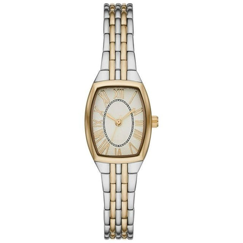 Time & Tru Women's Wristwatch: Two Tone Silver and Gold Barrel Case Bracelet Watch (FMDOTT077) EasyOptionXY LLC