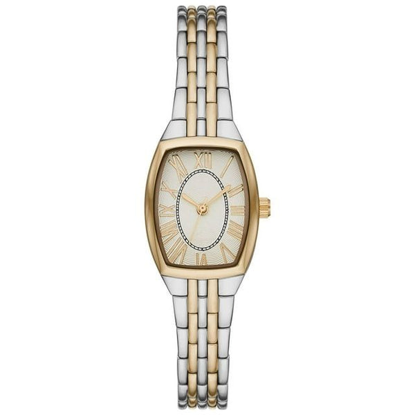 Time & Tru Women's Wristwatch: Two Tone Silver and Gold Barrel Case Bracelet Watch (FMDOTT077) EasyOptionXY LLC