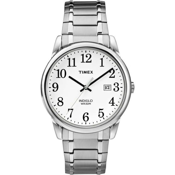 Timex Men's Easy Reader Date Silver/White 38mm Casual Watch, Tapered Expansion Band EasyOptionXY LLC