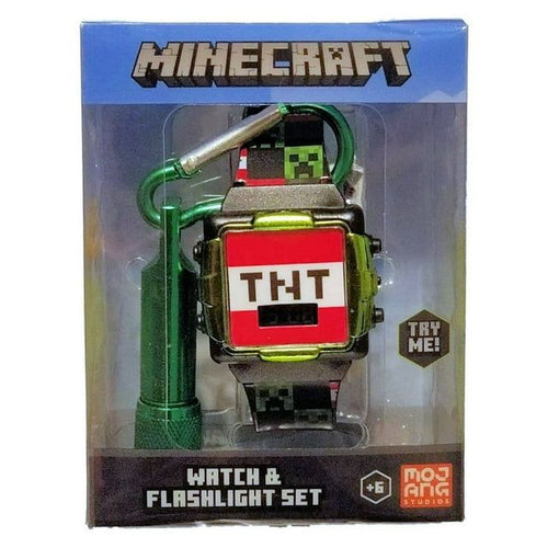 Minecraft TNT Creepr Unisex Flashing Black LCD Silicone Watch with Matching Flashlight 2 Piece Set EasyOptionXY LLC