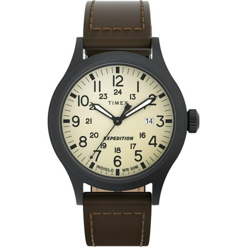 Timex Men's Expedition Scout 40mm Watch ¨C Cream Dial Black Case & Brown Leather Strap EasyOptionXY LLC