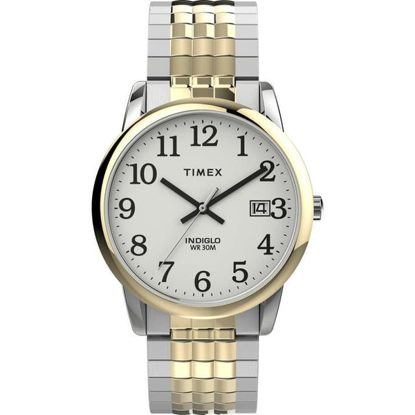 Timex Men's Easy Reader Two-Tone/White 35mm Perfect Fit Casual Watch, Expansion Band EasyOptionXY LLC