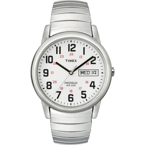 Timex Men's Easy Reader Day-Date Silver/White 35mm Casual Watch, Extra-Long Expansion Band EasyOptionXY LLC