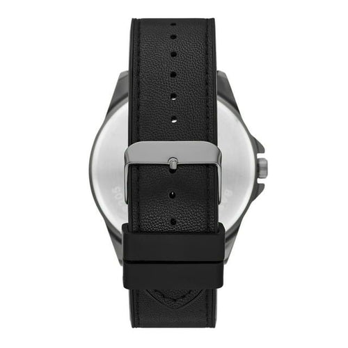 George Men's Watch Set: Gunmetal Case, Black Dial, Textured Vegan Leather Band, Braided PU Band, Stretchy Bead Bracelet (FMDXGE038).