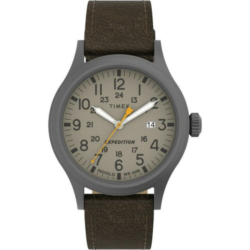 Timex Men's Expedition Scout 40mm Watch ¨C Gunmetal Case Khaki Dial with Dark Brown Leather Strap EasyOptionXY LLC