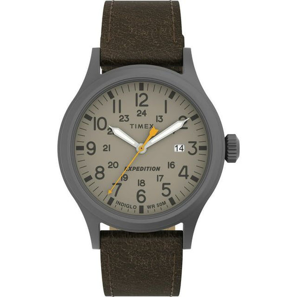 Timex Men's Expedition Scout 40mm Watch ¨C Gunmetal Case Khaki Dial with Dark Brown Leather Strap EasyOptionXY LLC