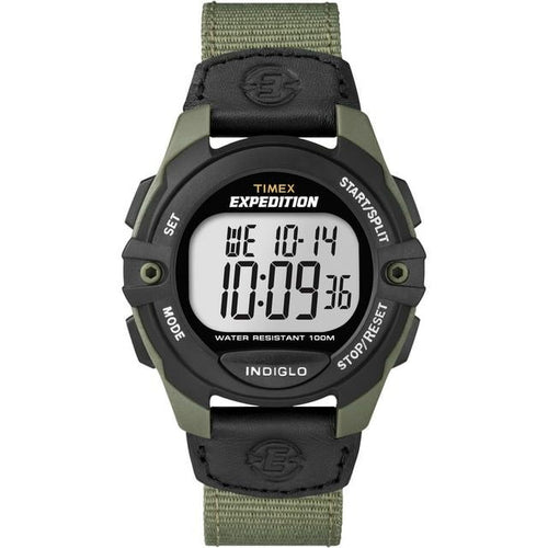 Timex Men's Expedition Digital CAT 41mm Watch – Green & Black Case with Black Fabric & Leather Strap EasyOptionXY LLC