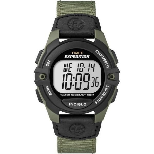 Timex Men's Expedition Digital CAT 41mm Watch – Green & Black Case with Black Fabric & Leather Strap EasyOptionXY LLC