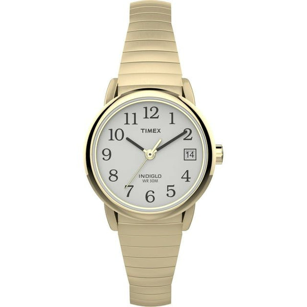 Timex Women's Easy Reader Date Gold/White 25mm Casual Watch, Tapered Expansion Band EasyOptionXY LLC