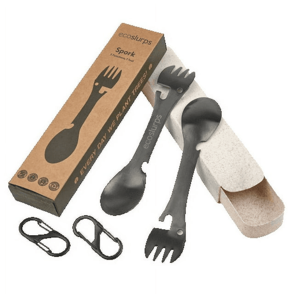 EcoSlurps 2 Spork Travel Cutlery Set - Stainless Steel Sporks with Eco-friendly Travel Case and Carry Clip - Reusable Cutlery British Brand (2 Sporks) EasyOptionXY LLC