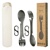 EcoSlurps 2 Spork Travel Cutlery Set - Stainless Steel Sporks with Eco-friendly Travel Case and Carry Clip - Reusable Cutlery British Brand (2 Sporks) EasyOptionXY LLC