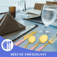 Gold Silverware Set, Caliamary 24 Pieces Flatware Set with Silverware Holder, Stainless Steel Knives and Forks and Spoons Cutlery Set Service for 6, Kitchen Utensil Tableware Set with Pink Handle EasyOptionXY LLC