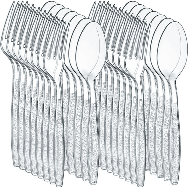 JoyServe Clear Plastic Utensils Disposable 180 Forks & 180 Spoons, Catering Supplies, 360-Pack EasyOptionXY LLC