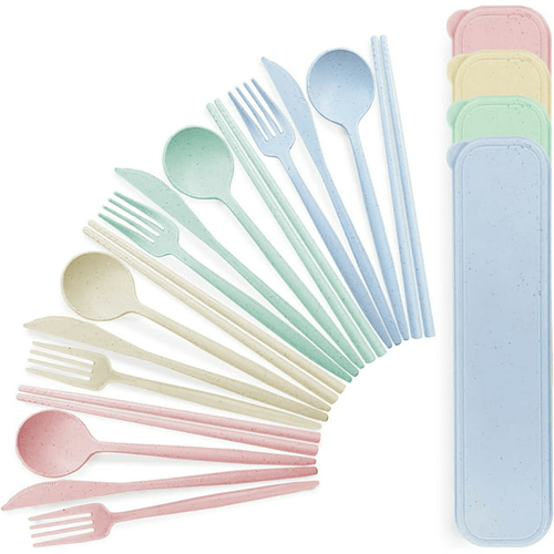 STONCEL Travel Cutlery Set with Case, 16Pcs Reusable Portable Plastic Camping Cutlery, Multicolor Utensils for Office School Outdoor Picnic Kids Adult EasyOptionXY LLC
