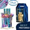 MEKBOK Colorful Silverware Set,24 piece Stainless Steel Flatware Set with Hanging Caddy,Iridescent Cutlery Utensils Set Service for 6,(Muti-colorful, 24-Piece) EasyOptionXY LLC