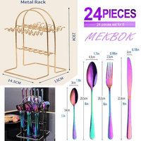 MEKBOK Colorful Silverware Set,24 piece Stainless Steel Flatware Set with Hanging Caddy,Iridescent Cutlery Utensils Set Service for 6,(Muti-colorful, 24-Piece) EasyOptionXY LLC