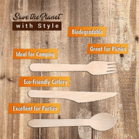 Biodegradable Disposable Wooden Cutlery Utensils ¨C (Pack of 220) Wooden Utensils for Eating 100 Forks 60 Knives 60 Spoons 5.5-inch Set Eco-Friendly Compostable Silverware Kit Party Supplies Events EasyOptionXY LLC