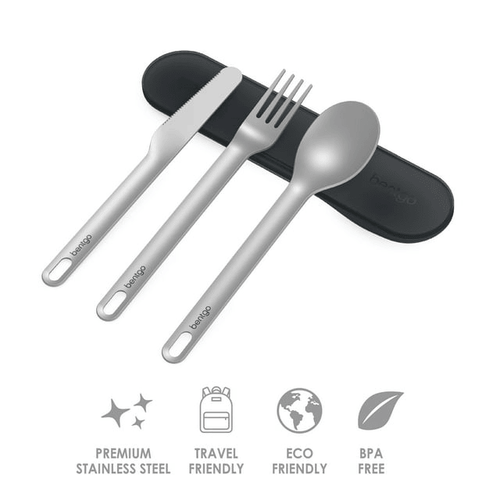 Bentgo Stainless Travel Utensil Set - Reusable 3-Piece Silverware Set with Carrying Case, High-Grade Premium Steel, BPA-Free Case, Eco-Friendly - Ideal for Travel, Camping, and Office Use (Carbon) EasyOptionXY LLC