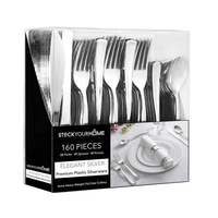 160 Piece Silver Plastic Cutlery Set, Disposable Silverware by Stock Your Home EasyOptionXY LLC