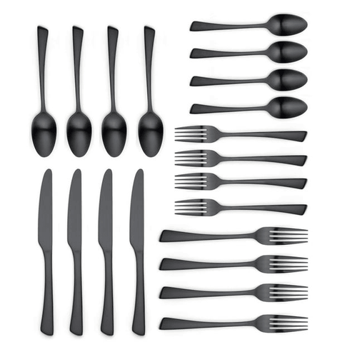 Ornative Flatware - Clara - Matte Black, 18/0 Stainless Steel Flatware, 20-Piece Set, Service for 4 EasyOptionXY LLC
