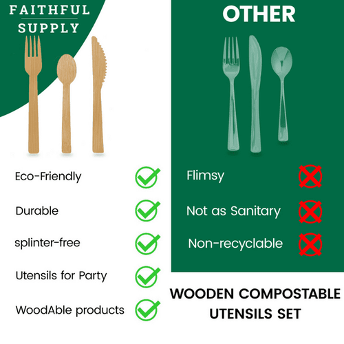 Faithful Supply Bamboo Cutlery Set 300 Ct 120 Forks 100 Spoons & 80 Knives Great for All Occasions EasyOptionXY LLC