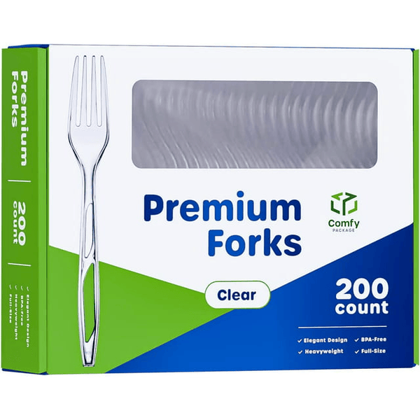 Comfy Package Premium Clear Plastic Forks Heavy Duty Disposable Silverware, 200-Pack EasyOptionXY LLC