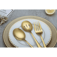 ReaNea Gold Flatware Serving Set of 8 Pieces, Silverware Serving Utensils Large Spoon Set EasyOptionXY LLC