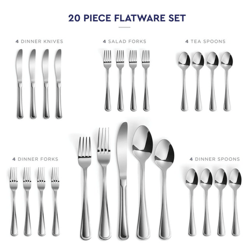 20-Piece Flatware Set - Extra Thick Heavy Duty - 18/10 Stainless Steel Silverware Sets, Set For 4 Flatware Sets EasyOptionXY LLC
