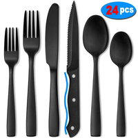 Silverware Set, Flatware Sets with Steak Knives, Flatware 24 Piece Set Food-Grade Stainless Steel Silverware Sets EasyOptionXY LLC
