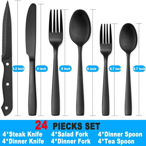 Silverware Set, Flatware Sets with Steak Knives, Flatware 24 Piece Set Food-Grade Stainless Steel Silverware Sets EasyOptionXY LLC