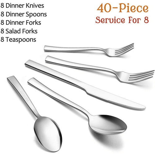 40-Piece Silverware Set, Vesteel Stainless Steel Flatware Set Service for 8, Modern Tableware Cutlery Set for Home and Restaurant, Square Edge & Mirror Finish, Dishwasher Safe EasyOptionXY LLC
