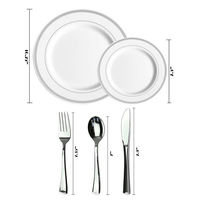 JL Prime 125 Piece Silver Plastic Plates & Cutlery Set, Re-usable Recyclable Plastic Plates with Silver Rim & Silverware, 25 Dinner Plates, 25 Salad Plates, 25 Forks, 25 Knives, 25 Spoons EasyOptionXY LLC