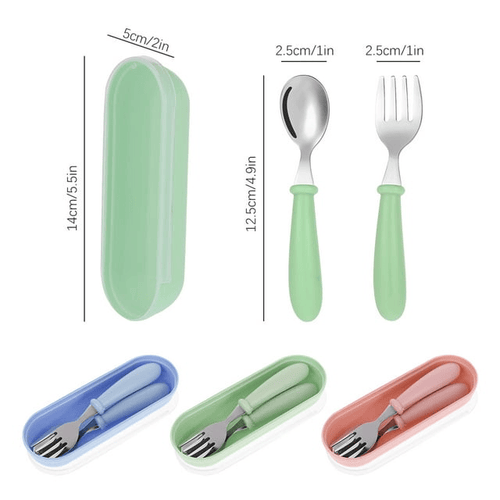 HEQUSIGNS 3Pairs Toddler Spoons and Forks Set, Stainless Steel Kids Utensils with Portable Travel Case, Silverware and Dishes for Baby Self-Feeding EasyOptionXY LLC