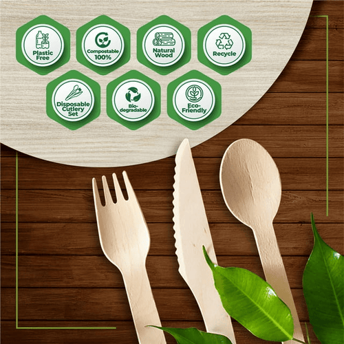 Disposable Wooden Cutlery Set - 300 Pcs Disposable Wooden Cutlery with Forks, Knives, & Spoons, Compostable & Biodegradable Utensils EasyOptionXY LLC