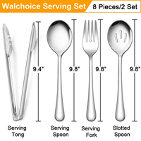 Walchoice 8 Pieces Serving Utensils Set, Stainless Steel Hostess Set, Includes Slotted Spoon/Serving Spoon/Serving Fork/Serving Tongs, Mirror Polished & Dishwasher Safe EasyOptionXY LLC