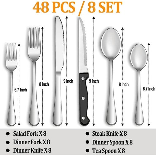48 Pcs Silverware Set with Steak Knives Service for 8,Stainless Steel Flatware Set,Mirror Polished Cutlery Utensil Set,Home Kitchen Eating Tableware Set,Include Fork Knife Spoon Set,Dishwasher Safe EasyOptionXY LLC
