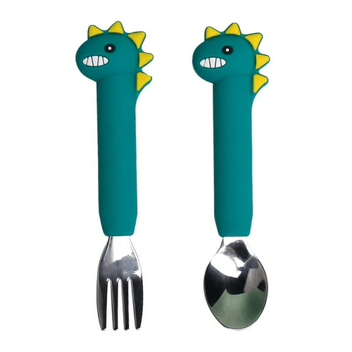 AWINNER Fork and Spoon Carnoon Set Baby Stainless Children Safe Utensil Set No BPA Spoons Flatware For Kids and Toddler - Long Green EasyOptionXY LLC
