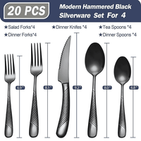 Runfly 20 Piece Hammered Black Silverware Set, 18/10 Stainless Steel Flatware Set, Set Service for 4 EasyOptionXY LLC