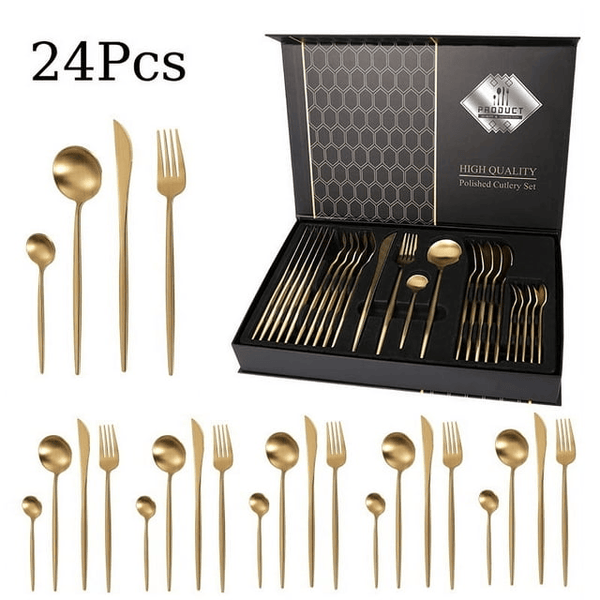 Gold Silverware Set, 24 Pieces Flatware Set, Stainless Steel Utensils Service for 6 Mirror Polished and Dishwasher Safe EasyOptionXY LLC