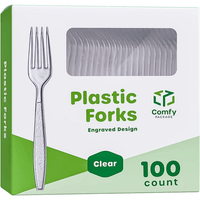 Comfy Package Engraved Plastic Forks Disposable Silverware Heavy Duty Cutlery Clear, 100-pack EasyOptionXY LLC