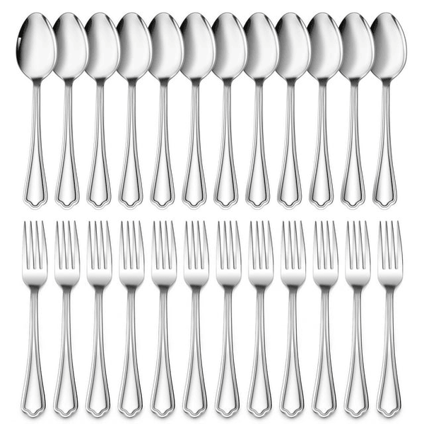 Walchoice 24-Piece Forks and Spoons Set, Stainless Steel Silverware Set For Home, Metal Eating Tableware, Elegant Scalloped Edge & Mirror Polished EasyOptionXY LLC
