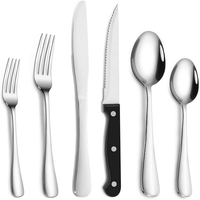 Cibeat 24-Piece Silverware Set with Steak Knives, Stainless Steel Flatware Set, Kitchen Cutlery Set for 4, Include Steak Knife/Fork/Spoon, Dishwasher Safe EasyOptionXY LLC