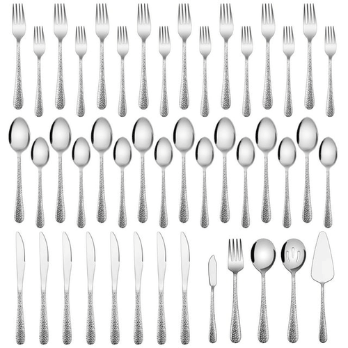 Vesteel 45-Piece Silverware Set with Serving Utensils, Stainless Steel Hammered Flatware Cutlery Set for 8 Include Forks Knives Spoons, Heavy Duty & Mirror Polished EasyOptionXY LLC